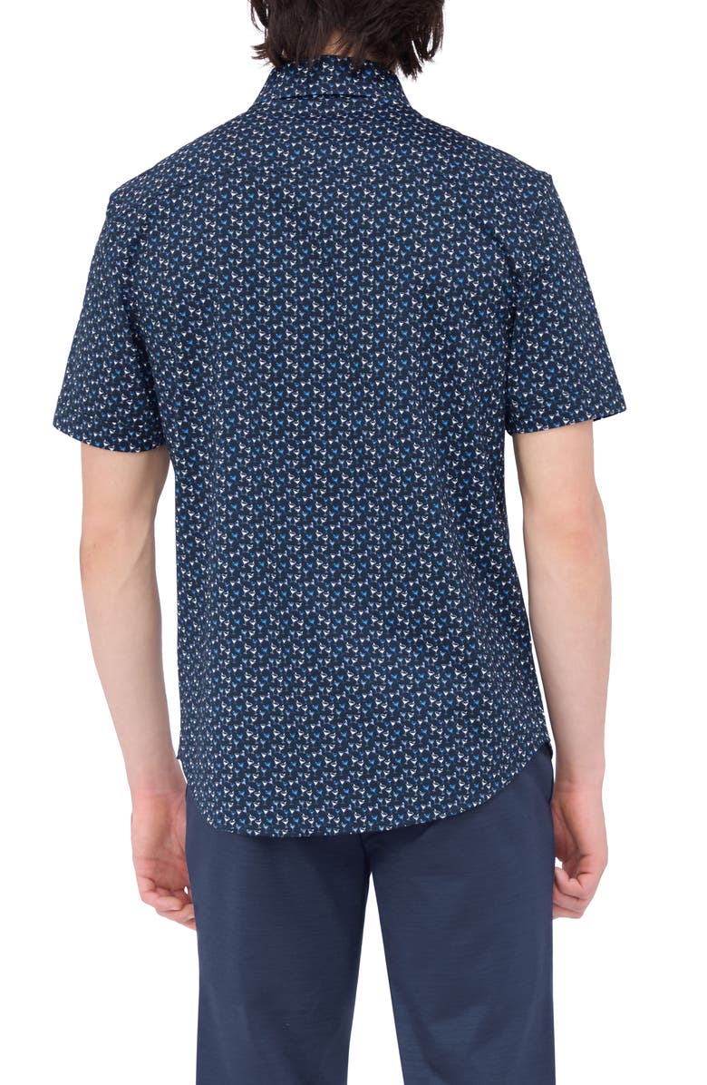 Bugatchi Miles OoohCotton<sup>®</sup> Barware Print Short Sleeve Button-Up Shirt, Alternate, color, Navy