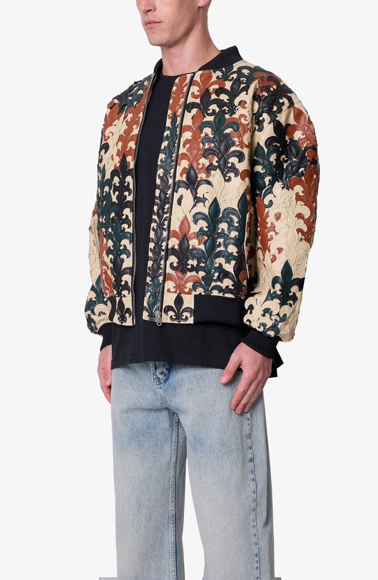 mnml Fleur de Lis Faux Leather Bomber Jacket, Alternate, color, Beige Multi