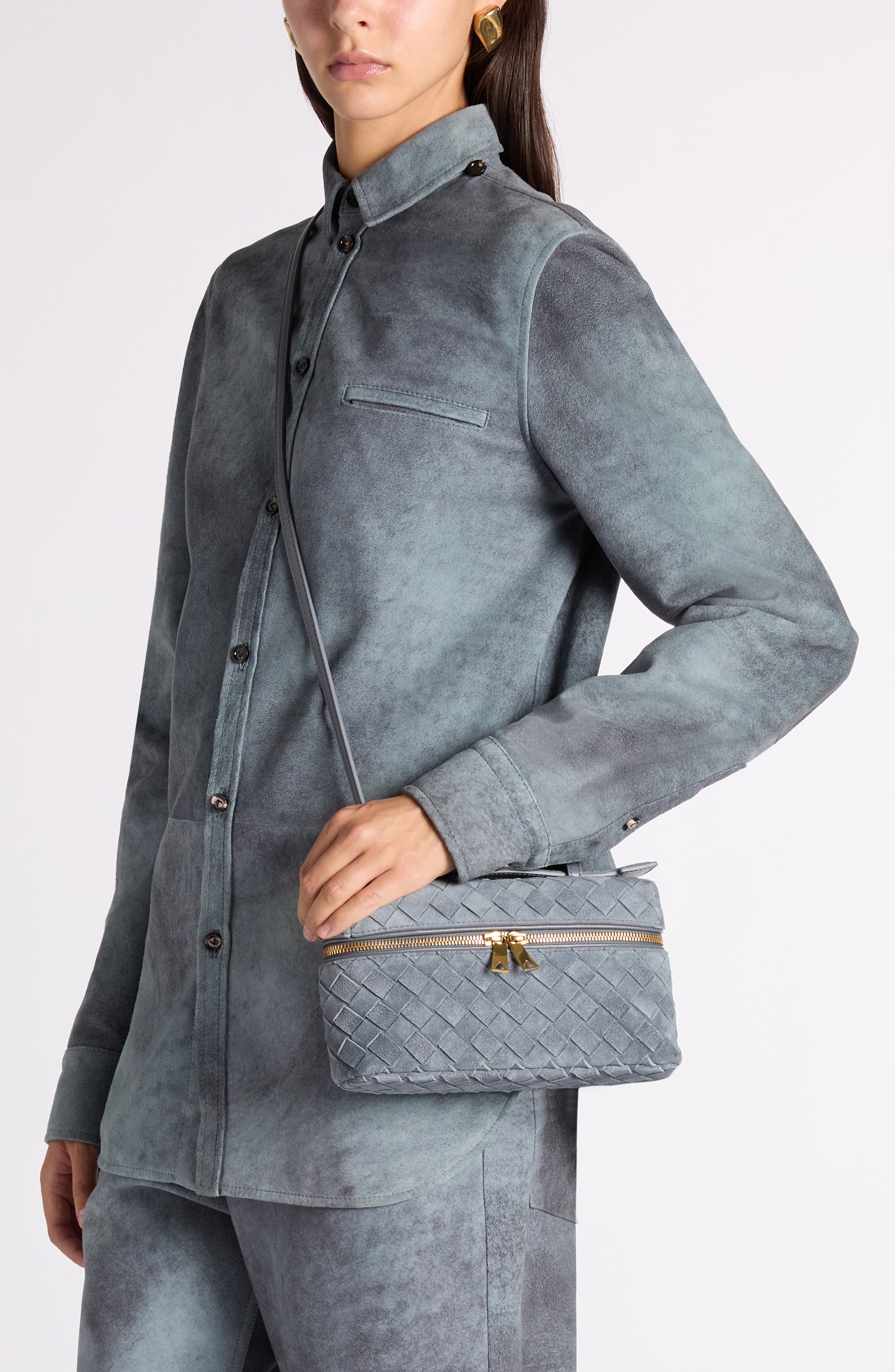 Bottega Veneta Bang Bang Suede Vanity Case Crossbody Bag, Alternate, color, 4549 Cloudy Ind-Mb