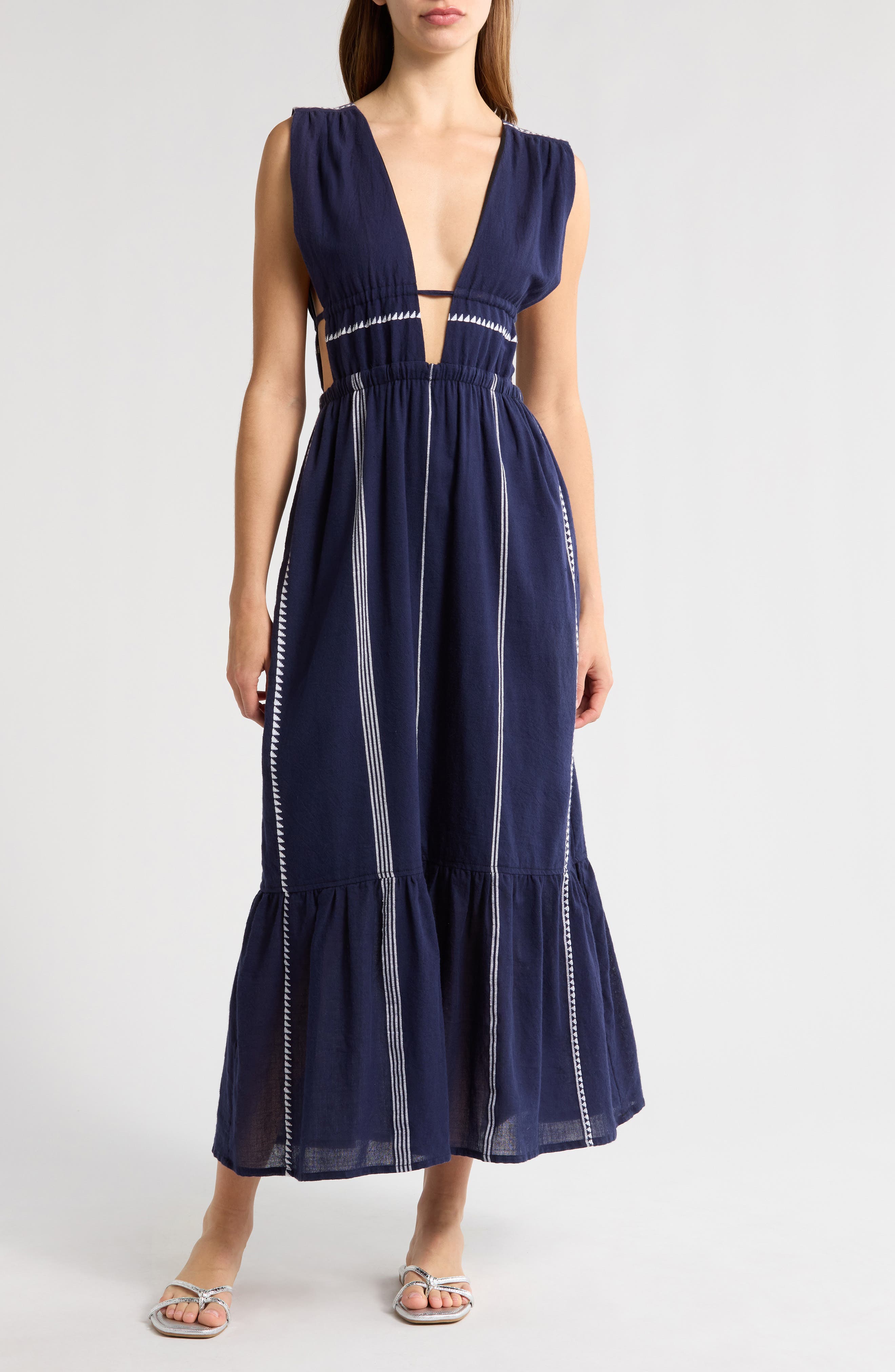 lemlem Lelisa Plunge Cotton Cover-Up Maxi Dress