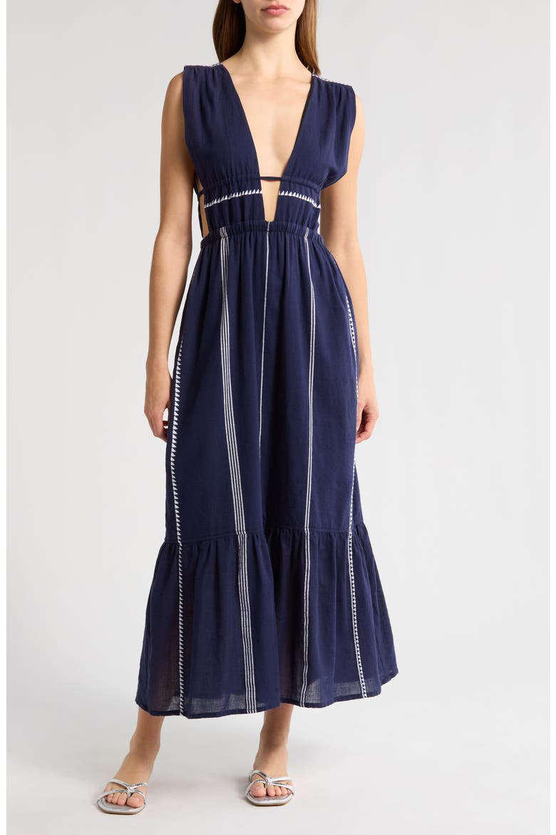 Lelisa Plunge Cotton Cover-Up Maxi Dress, Main, color, NUNU NAVY