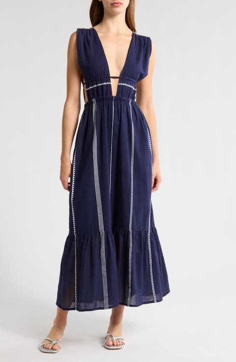 Lelisa Plunge Cotton Cover-Up Maxi Dress