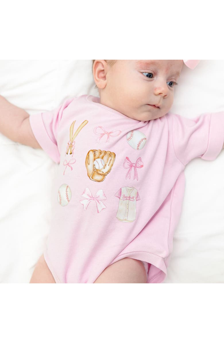 Sweet Wink Baseball Cutie Short Sleeve Romper, Alternate, color, Ballet Pink