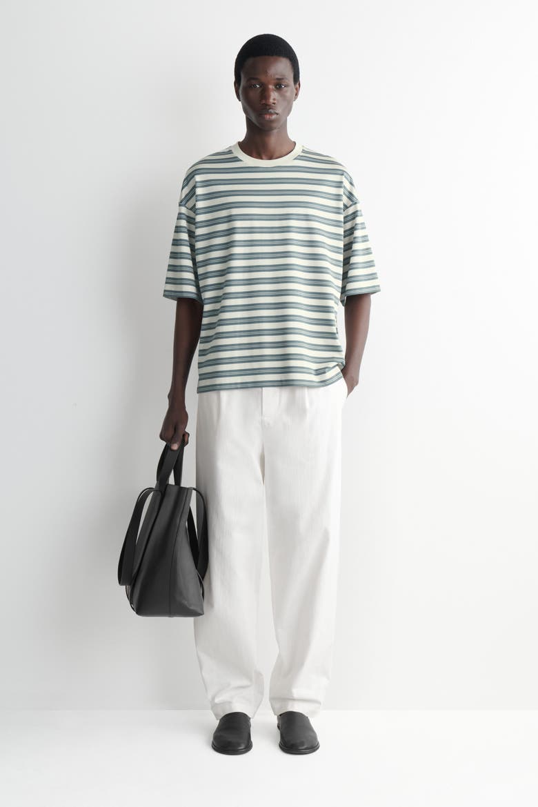 Oversized Striped Cotton T-shirt, Alternate, color, BLUE / OFF-WHITE / STRIPED