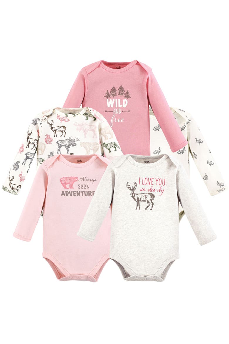 Little Soft Organic Cotton Long-Sleeve One-Piece Essentials, Main, color, Girl Woodland
