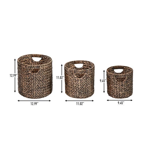 Happimess Avery Bohemian Cottage Handwoven Hyacinth Cylinder Nesting Baskets With Handles, In Brown