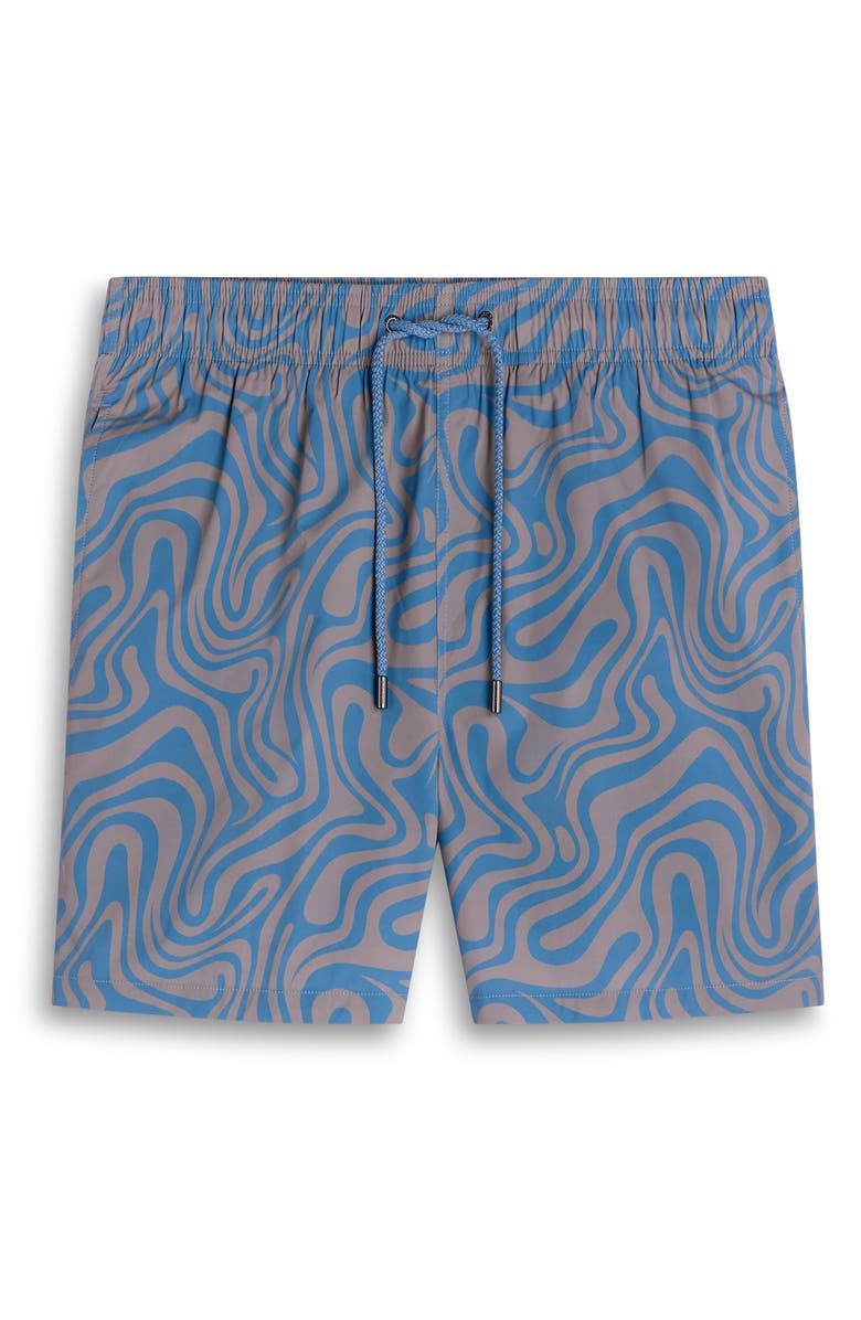 Bugatchi Cruz Wave Print Swim Trunks, Alternate, color, Taupe