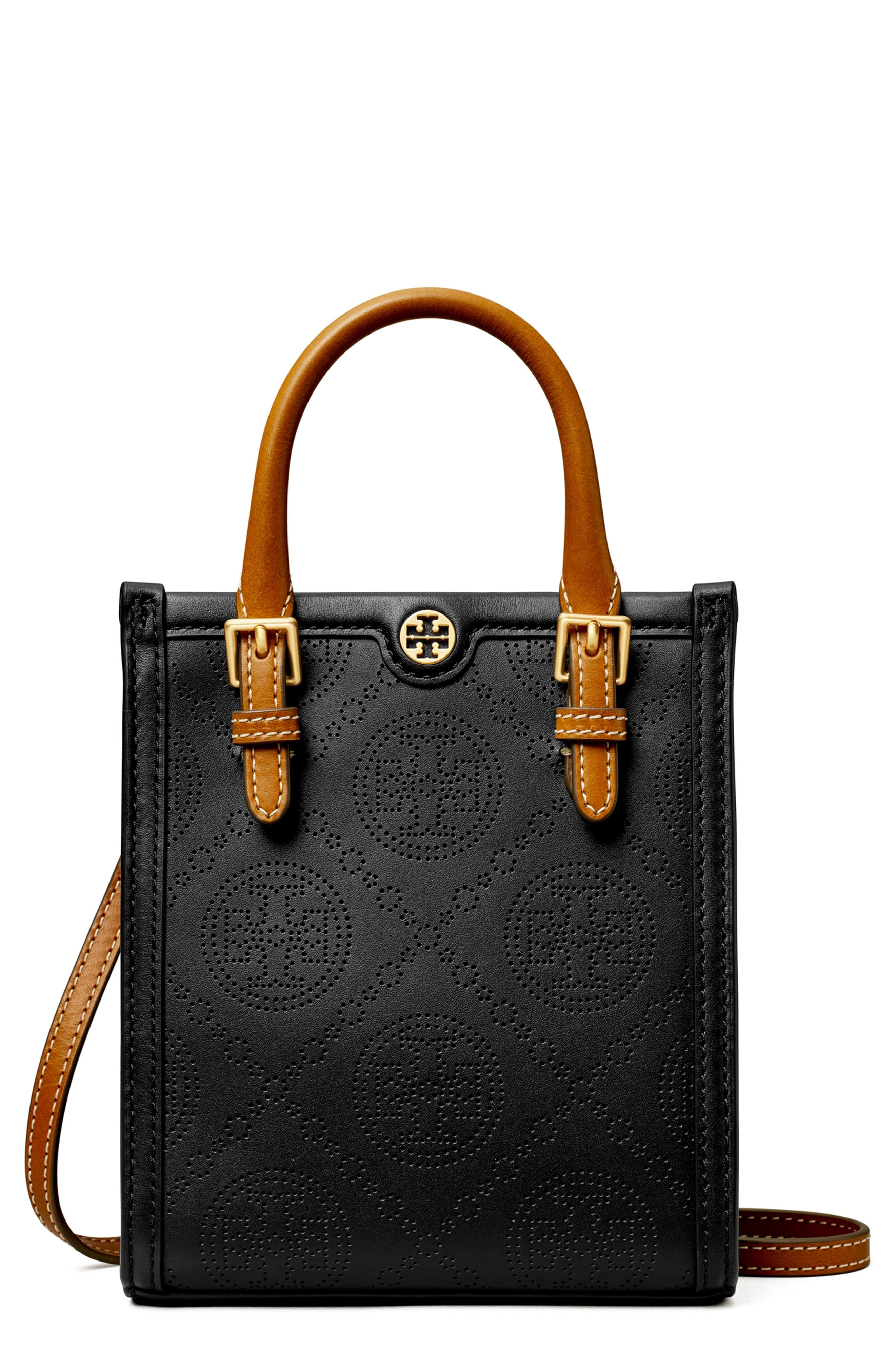 Tory Burch Mini T Monogram Perforated Leather Crossbody Tote, Main, color, 