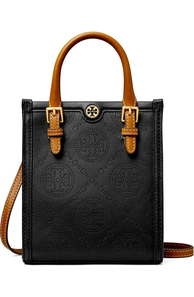 Tory Burch Mini T Monogram Perforated Leather Crossbody Tote, Main, color,