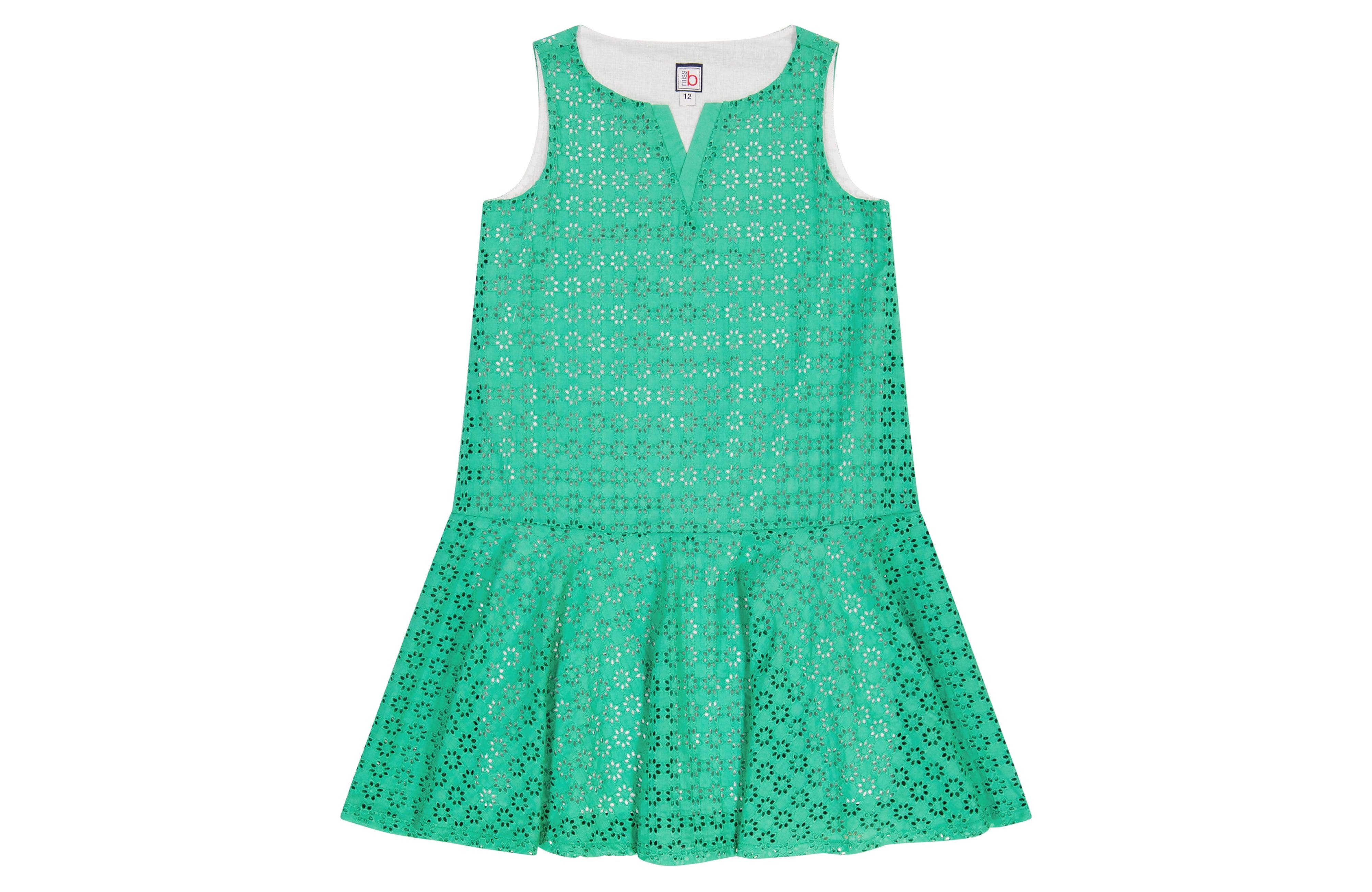 Busy Bees Pilar Peplum Hem Dress in Green Eyelet 