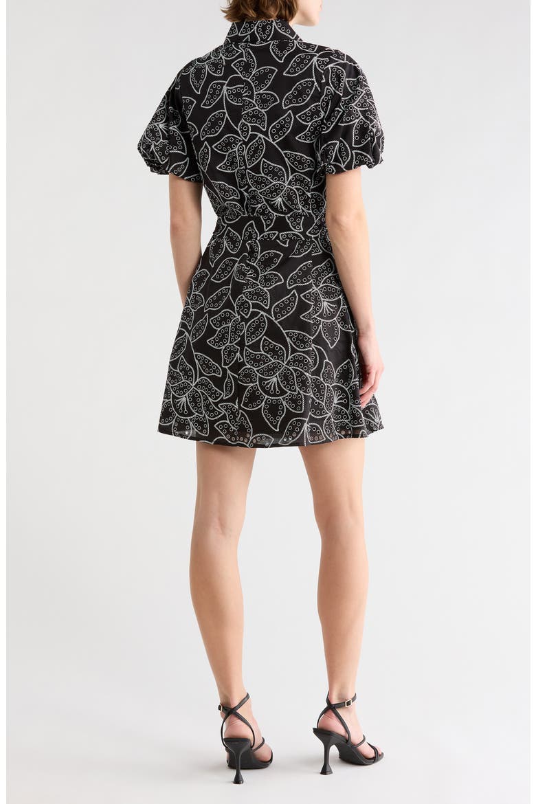 Puff Sleeve Floral Shirtdress, Alternate, color, BLACK/ WHITE