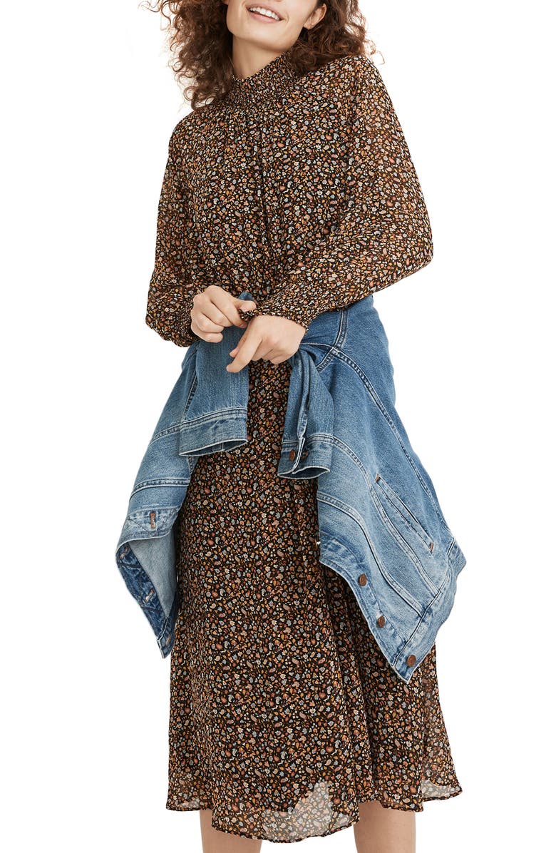 Madewell Folktale Paisley Long Sleeve (Re)sourced Georgette Midi Dress, Main, color,