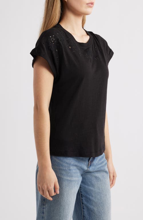 Wit & Wisdom Embroidered Eyelet Cap Sleeve T-shirt In Black