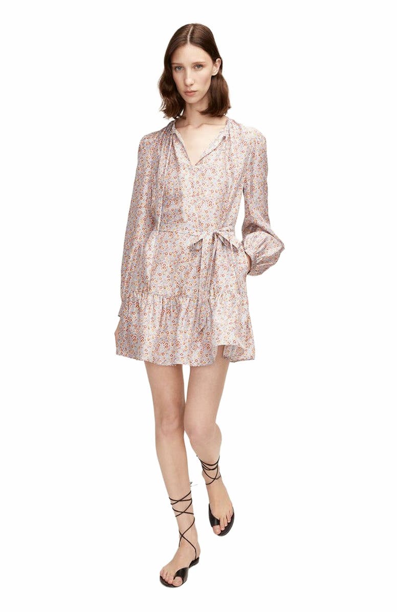 Rebecca Taylor Violet Fleur Belted Silk Dress, Alternate, color, Fleur Glass Blue Combo