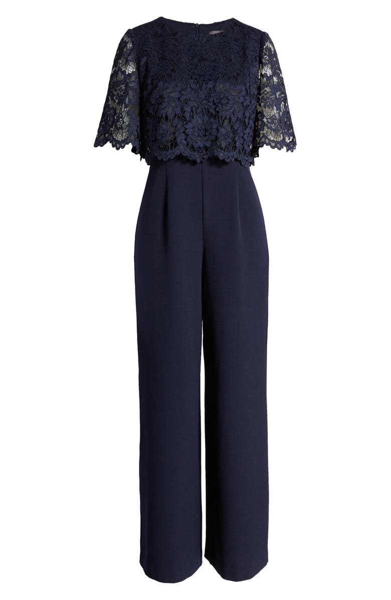 Donna Ricco Lace Overlay Wide Leg Jumpsuit, Alternate, color,