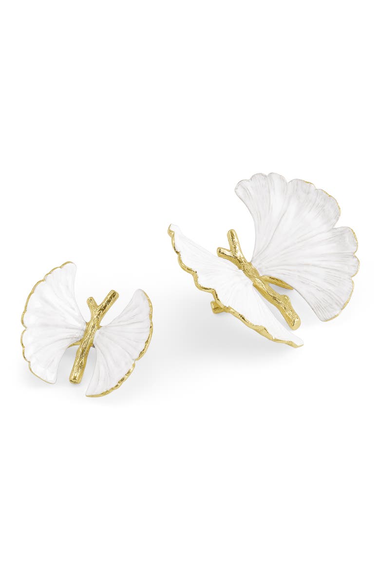 Set of 2 Butterfly Ginkgo Decor Sculptures, Main, color, WHITE/ GOLD