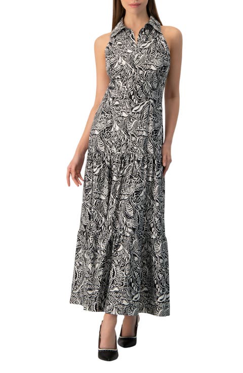 Abstract Graphic Print Halter-Neck Fitted Maxi Dress