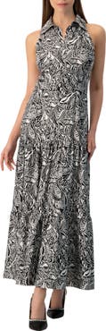 IVONNE Abstract Graphic Print Halter-Neck Fitted Maxi Dress