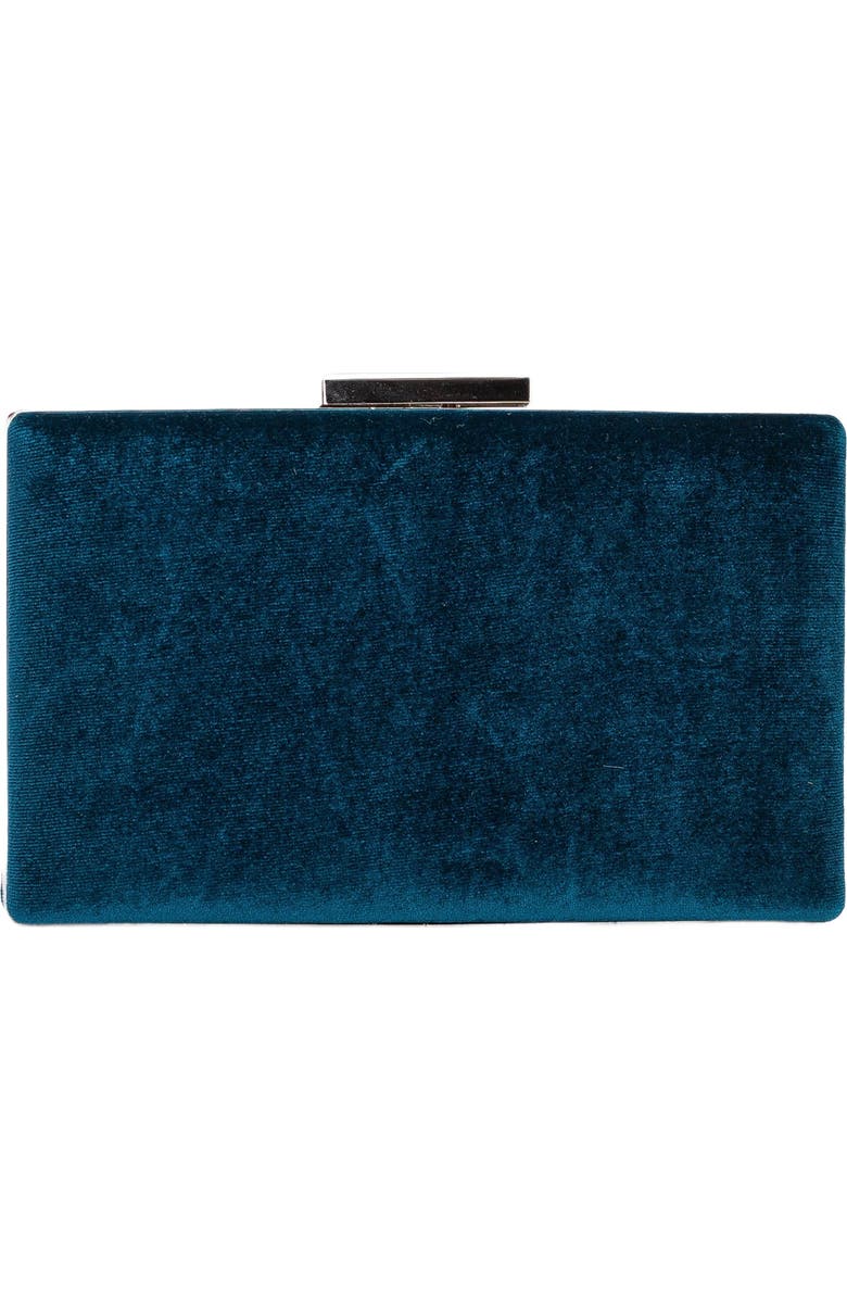 Forever & Always Shoes Clara Evening Clutch, Main, color, Teal Blue Velvet