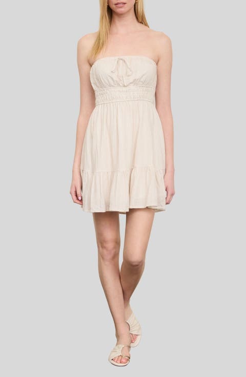 Stripe Ruffled Hem Strapless Dress