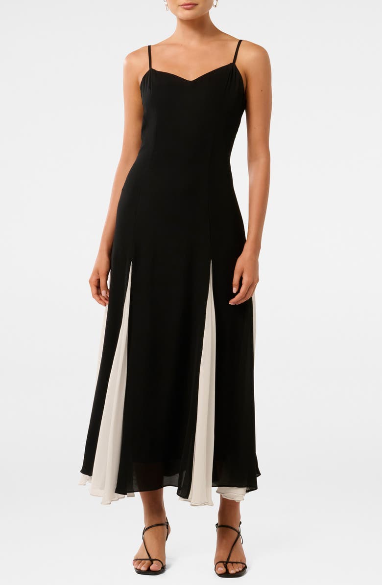 Ever New Dahlia Contrast Godet Pleat Gown, Main, color, Black/White