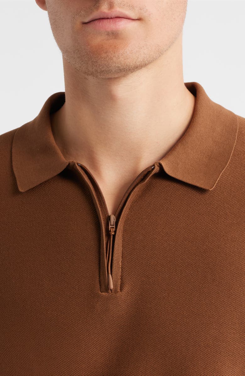 BOSS Imartino Piqué Zip Polo, Alternate, color, Medium Brown