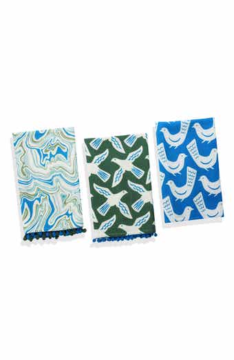 Set of Three Artisan Bird & Marble Kitchen Towels