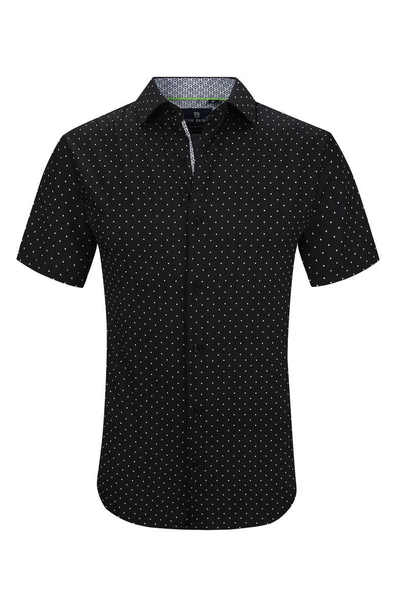 TOM BAINE Slim Fit Performance Short Sleeve Button-Up Shirt, Alternate, color, Black
