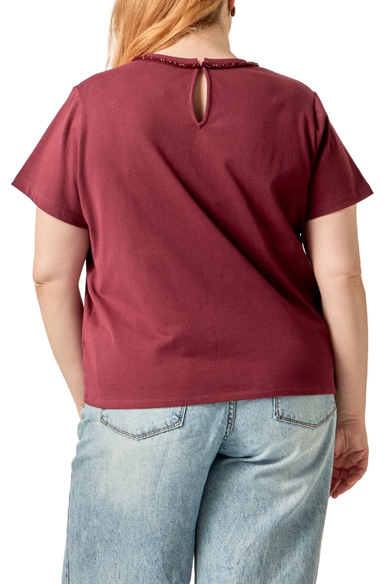 Beaded Bow Cotton T-Shirt, Alternate, color, BURGUNDY