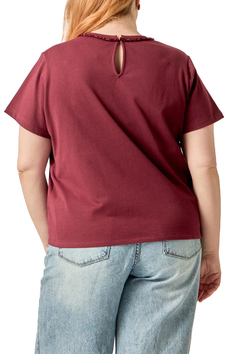 English Factory Beaded Bow Cotton T-Shirt, Alternate, color, Burgundy