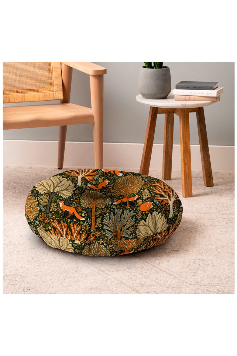 Countryside Woodland Fox Floor Pillow, Alternate, color, GREEN