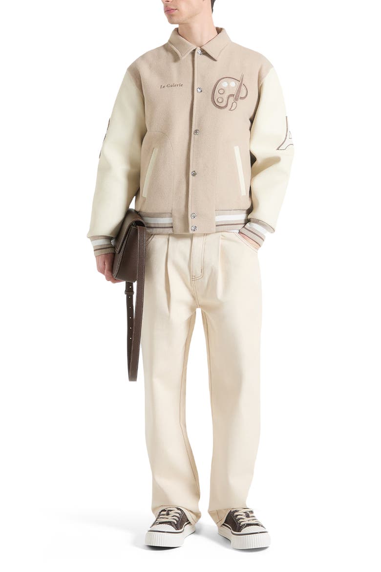 Le Galerie Wool-Blend Varsity Jacket, Alternate, color, Beige