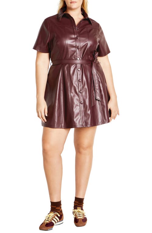 City Chic Paula Tie Waist Faux Leather Dress In Burgundy