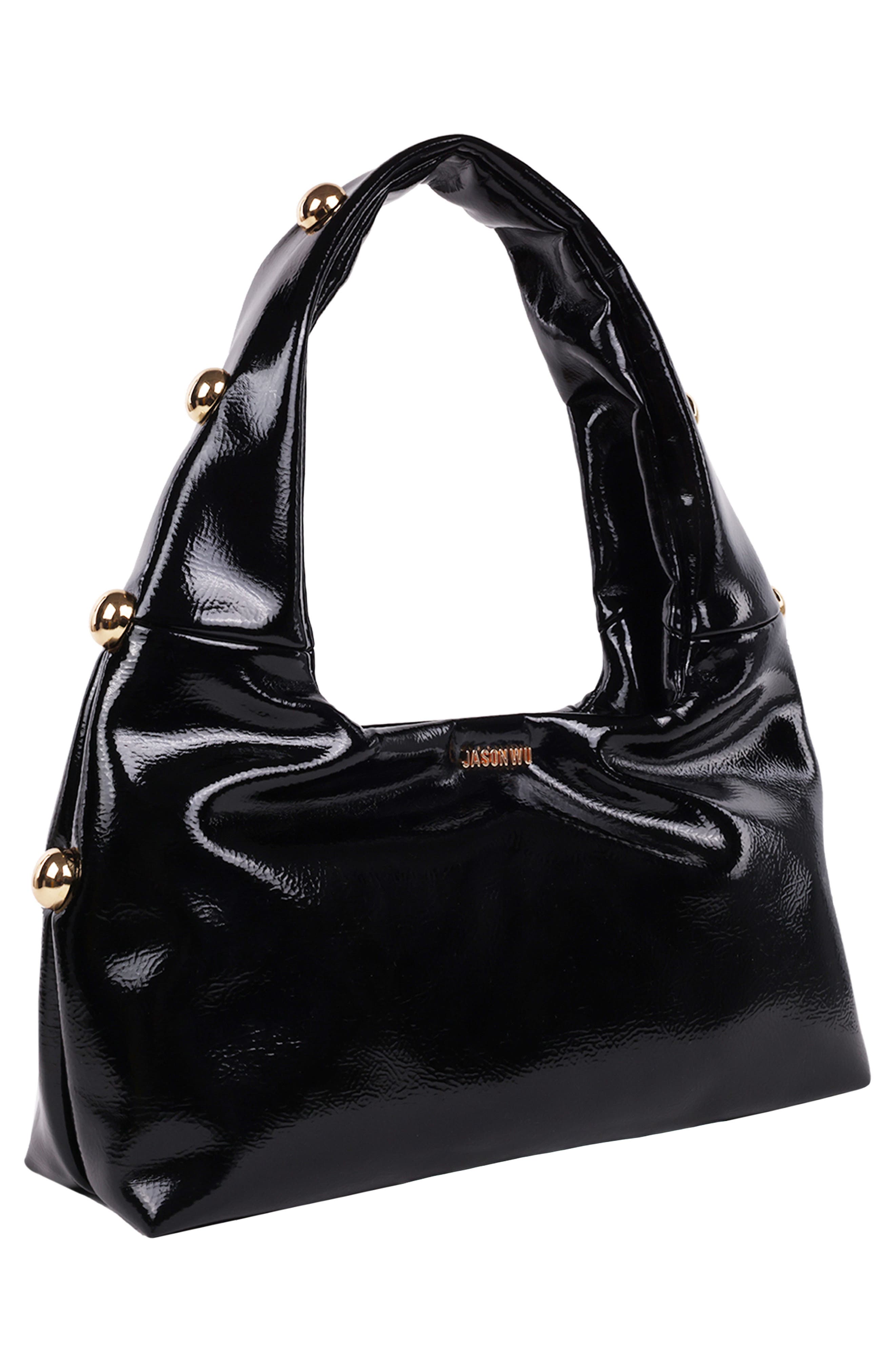 JASON WU Studded Patent Shoulder Bag, Alternate, color, Black