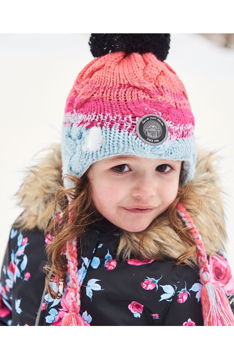 Deux par Deux Baby Girl's Peruvian Knit Hat Gradient Blue, Coral And Fuschia, Alternate, color, Stripes