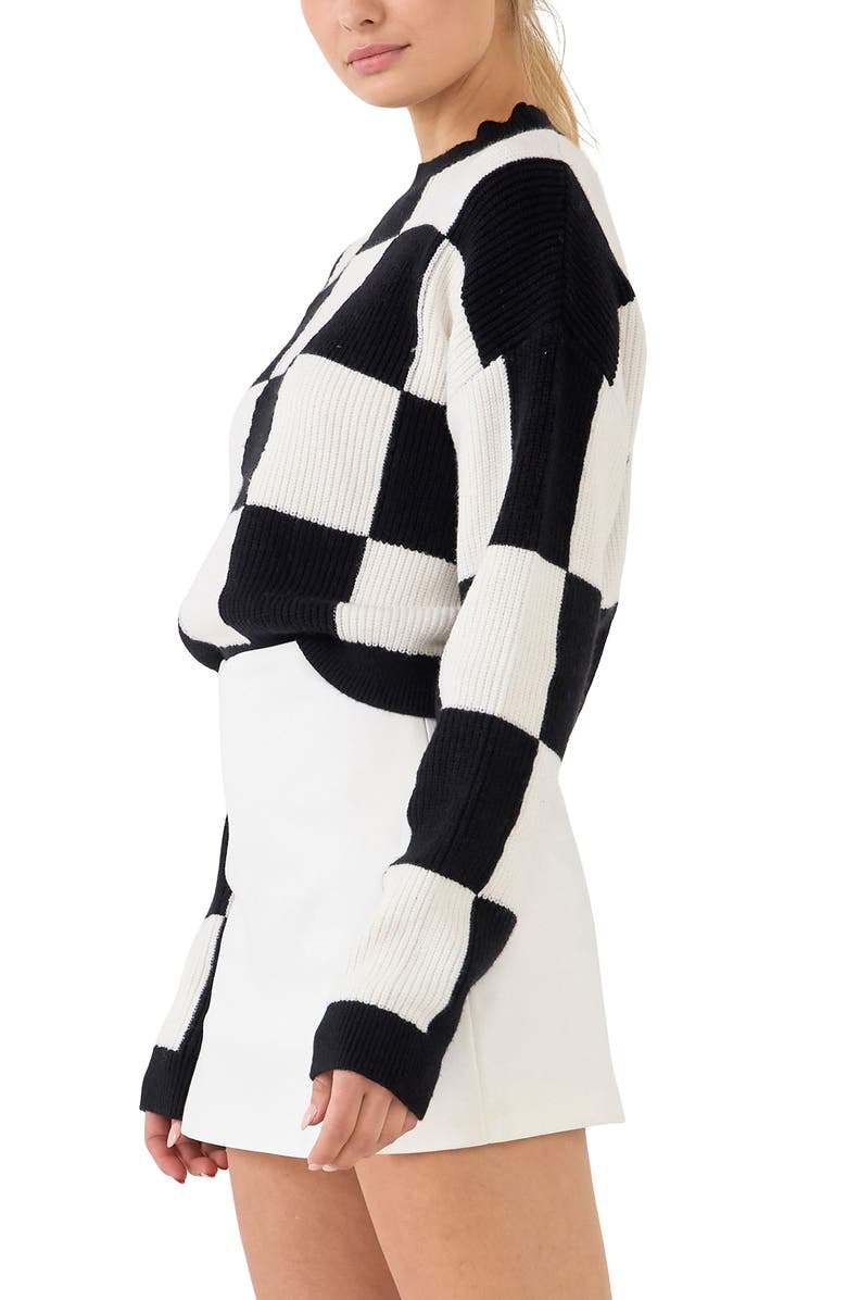 Grey Lab Checkerboard Cotton Blend Crewneck Sweater, Alternate, color, 