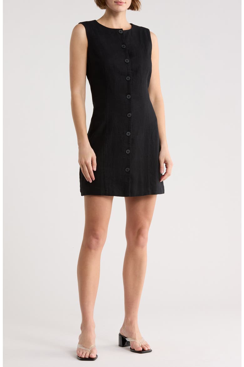Linen Blend Minidress, Main, color, BLACK