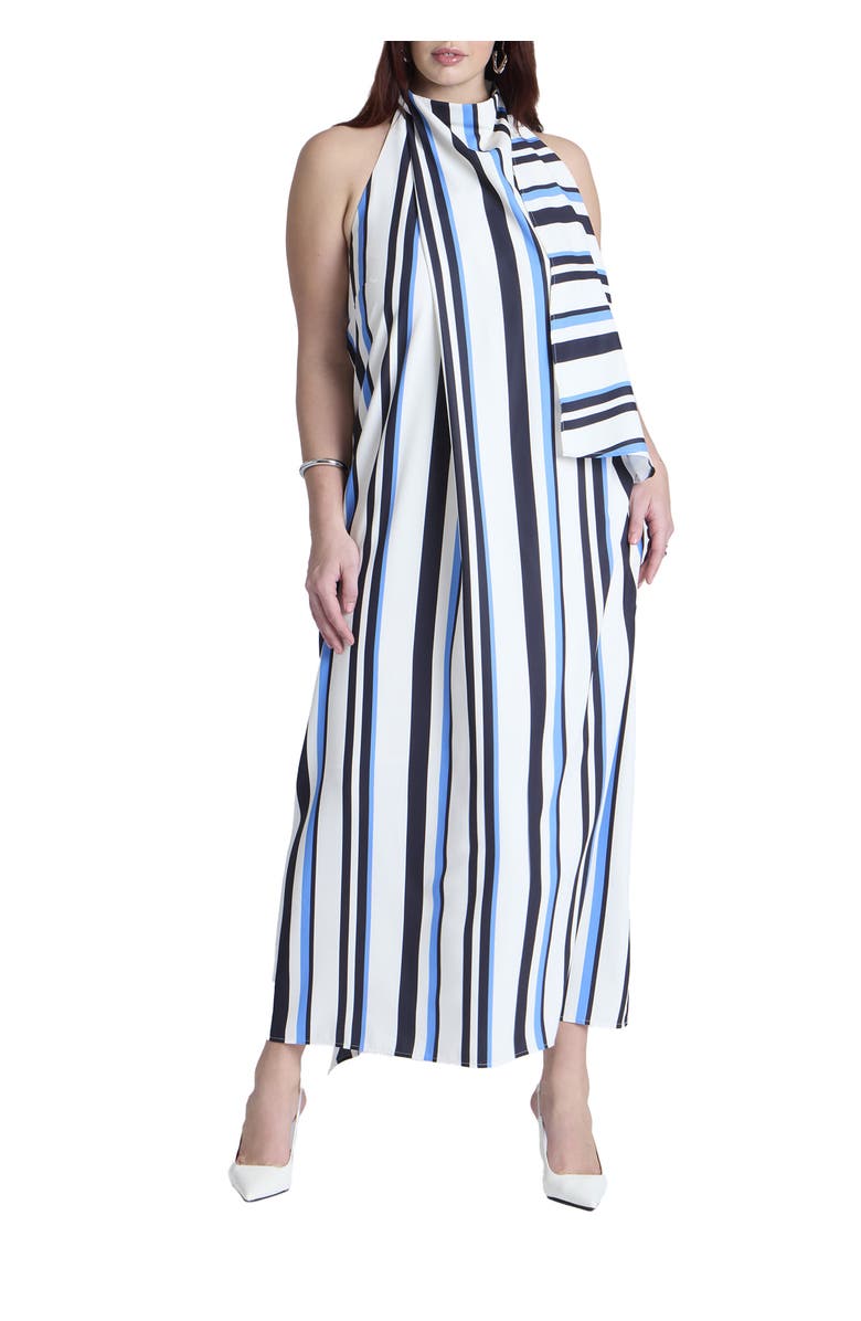 ELOQUII High Neck Maxi Dress, Main, color, Marina Stripe