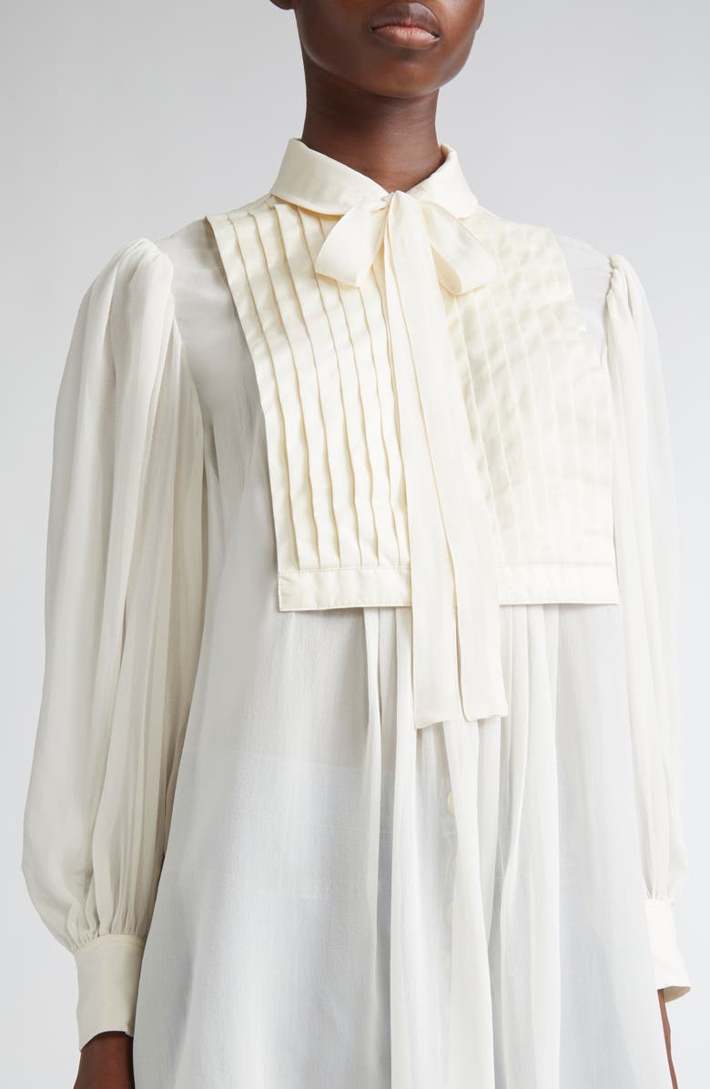 Ulla Johnson Adelaide Bib Pleat Silk Tunic Top, Alternate, color, Pearl