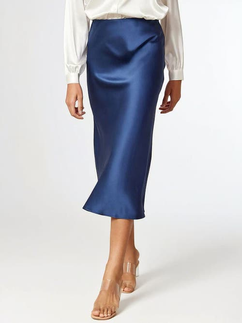 Silksilky 19momme Mulberry Silk Stretch Long Straight Skirt In Blue
