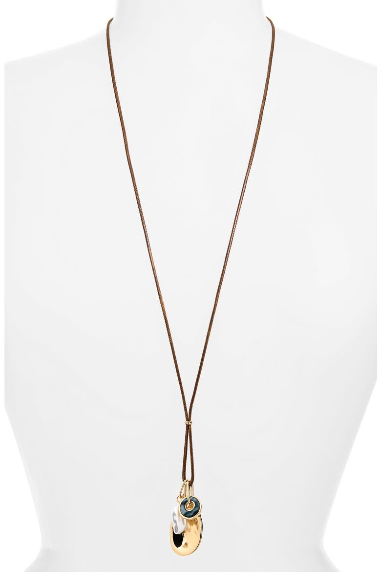 Charm Cluster Pendant Cord Necklace, Alternate, color, BROWN- GREEN- GOLD