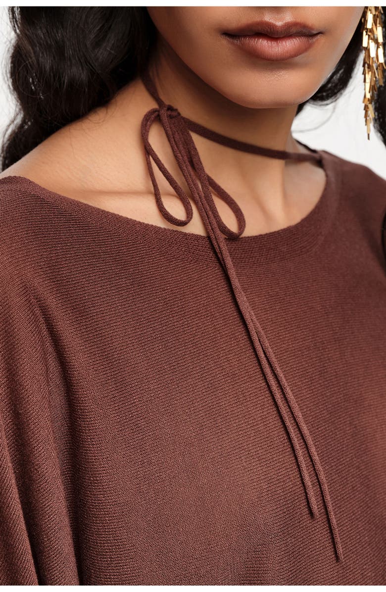 Bimba y Lola Boat Neckline Crossover Ties Sweater, Alternate, color, Brown