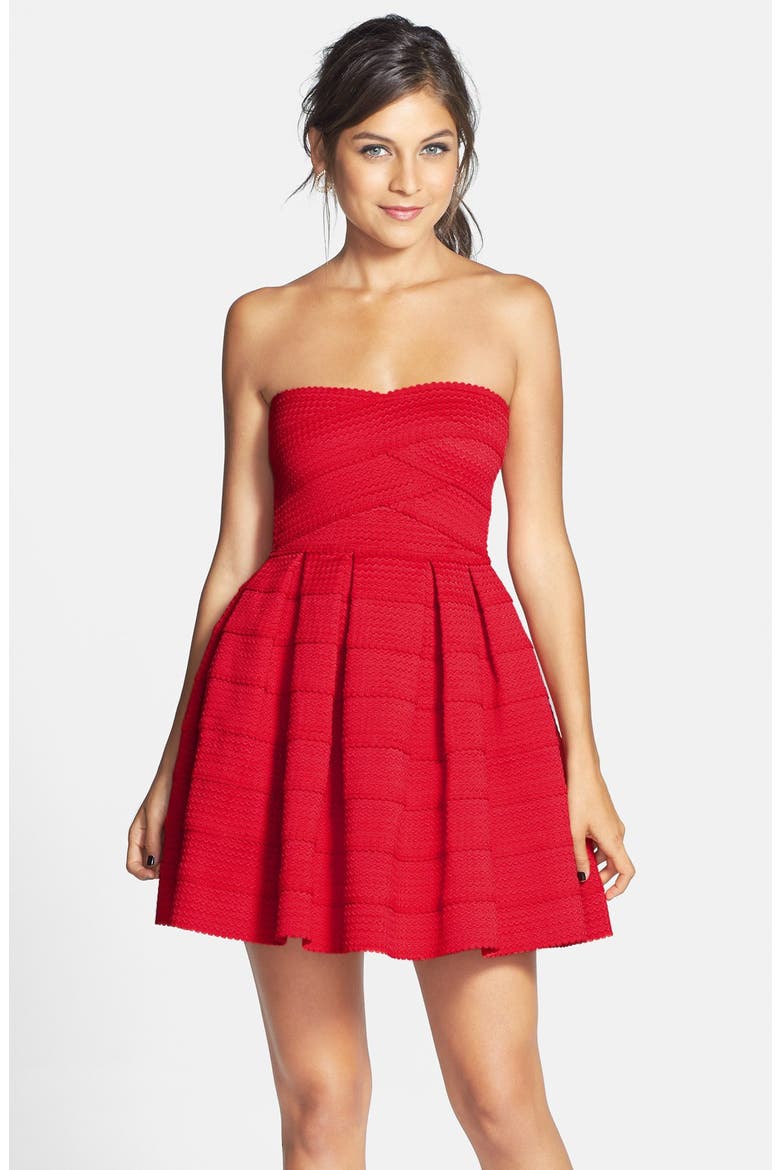 dee elle Textured Strapless Dress, Alternate, color, RED
