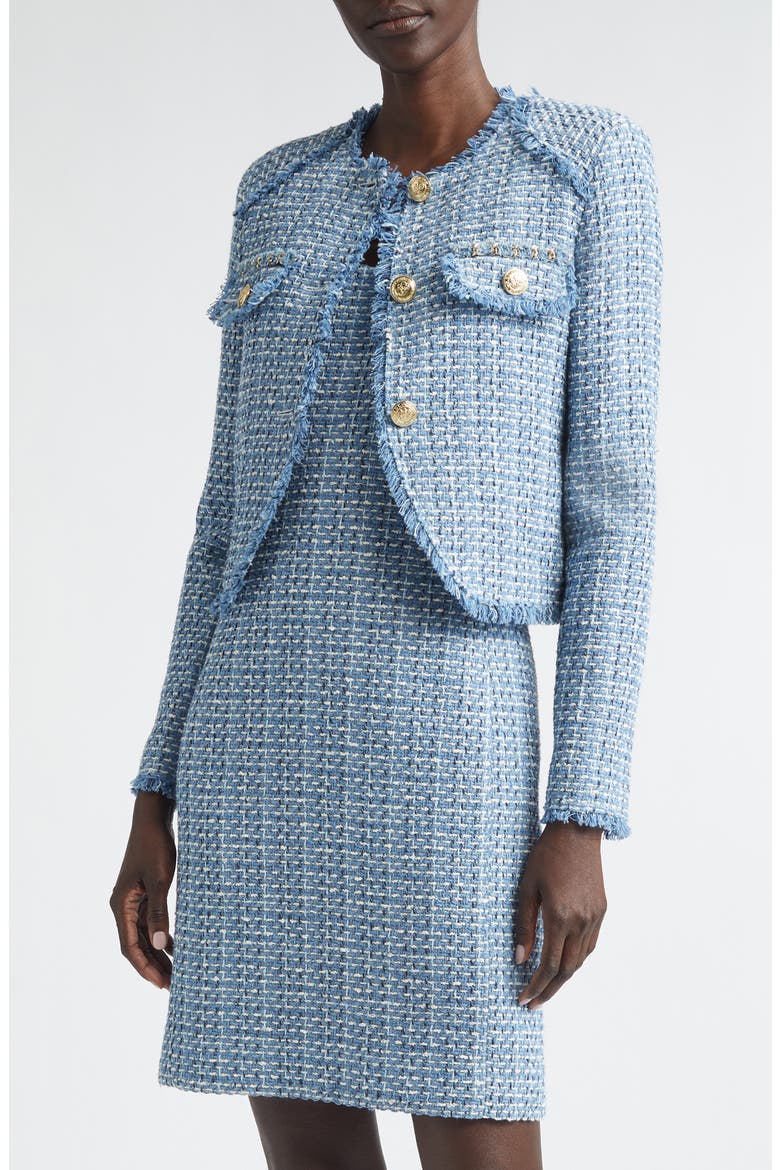 Vilette Tweed Crop Jacket, Main, color, DENIM BLUE/ MIDNIGHT