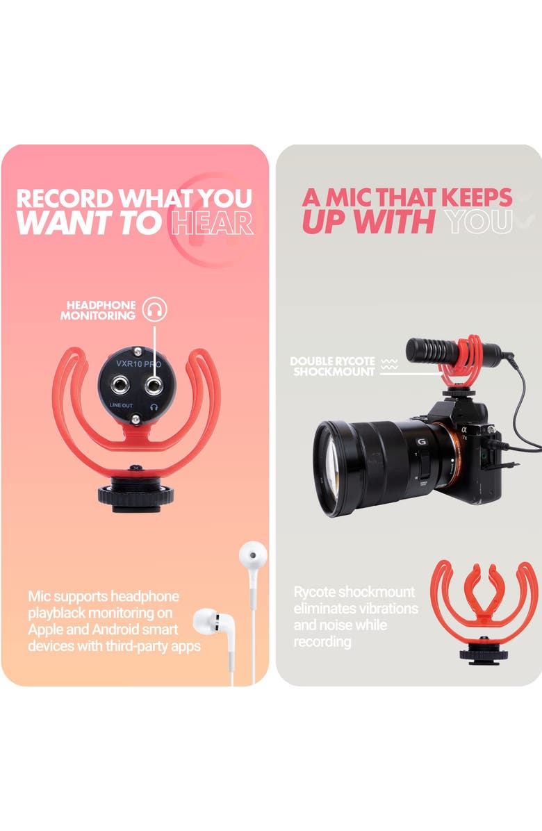 MOVO VXR10-PRO Supercardioid Shotgun Microphone for Cameras and Smartphones, Alternate, color, Black