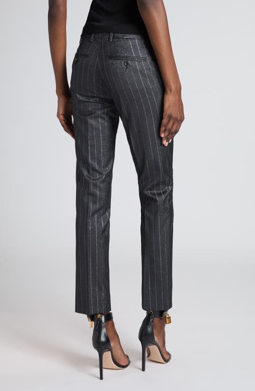 Tom Ford Metallic Stripe Wool Blend Ankle Pants In Dark Silver