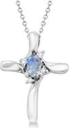 ALLUREZ Moonstone & Diamond Cross Pendant Necklace 14K 0.50ct