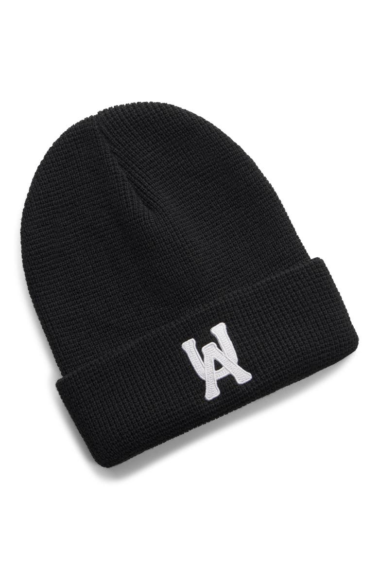 Halftime Waffle Cuffed Beanie, Main, color, BLACK/ WHITE