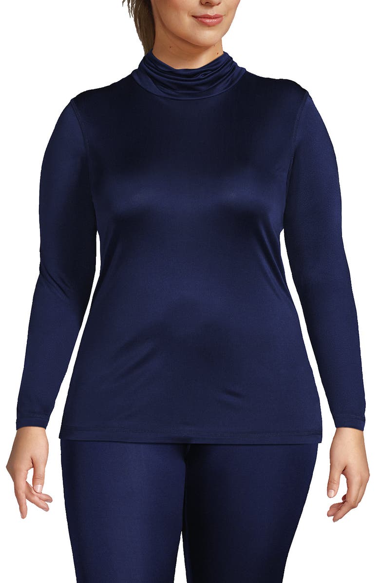 Lands' End Silk Interlock Turtleneck Long Underwear Top, Main, color, Deep Sea Navy