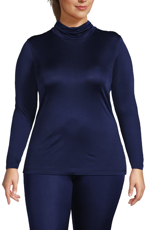 Plus Size Silk Interlock Turtleneck Long Underwear Top